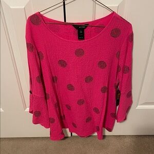 Ali Miles Women's Fuchsia/Black Big Polka Dot Long Sleeve Top Large (Like New)